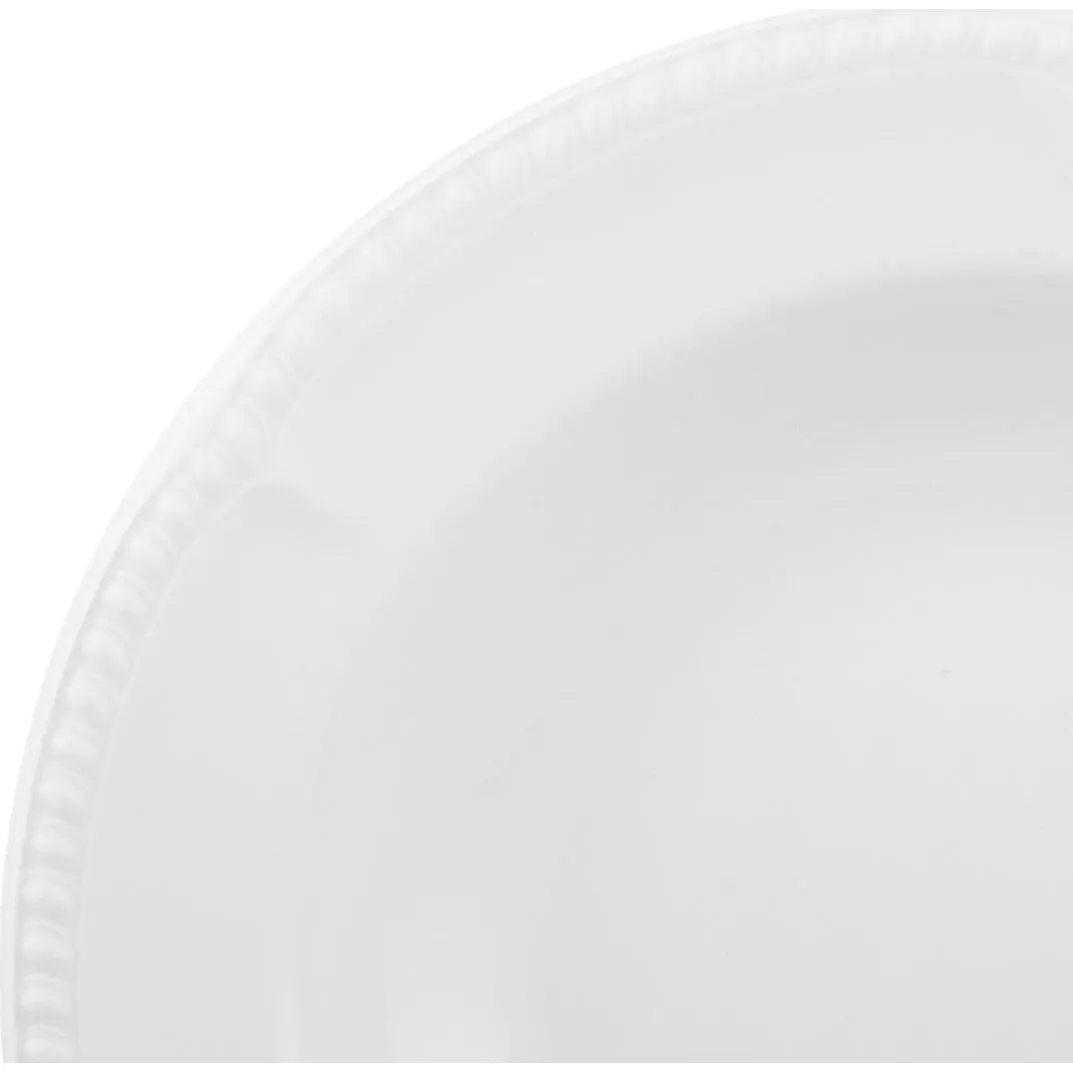 Close-up of the Churchill Round Wide Rim Pasta Plate showing the beaded texture on the outer edge of the smooth white rim.