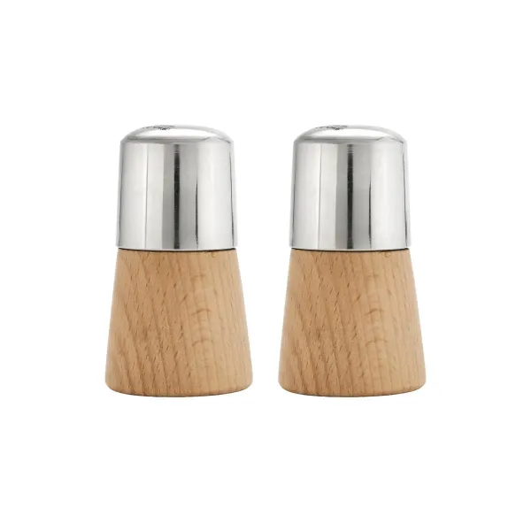 Chef Inox Salt & Pepper Shaker Set 18/8 Top W/Wood Base