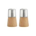 Chef Inox Salt & Pepper Shaker Set 18/8 Top W/Wood Base