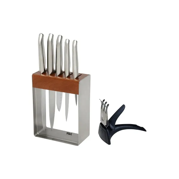 Clean and Store Stainless Steel Knife Block Set with Sharpener 7pc