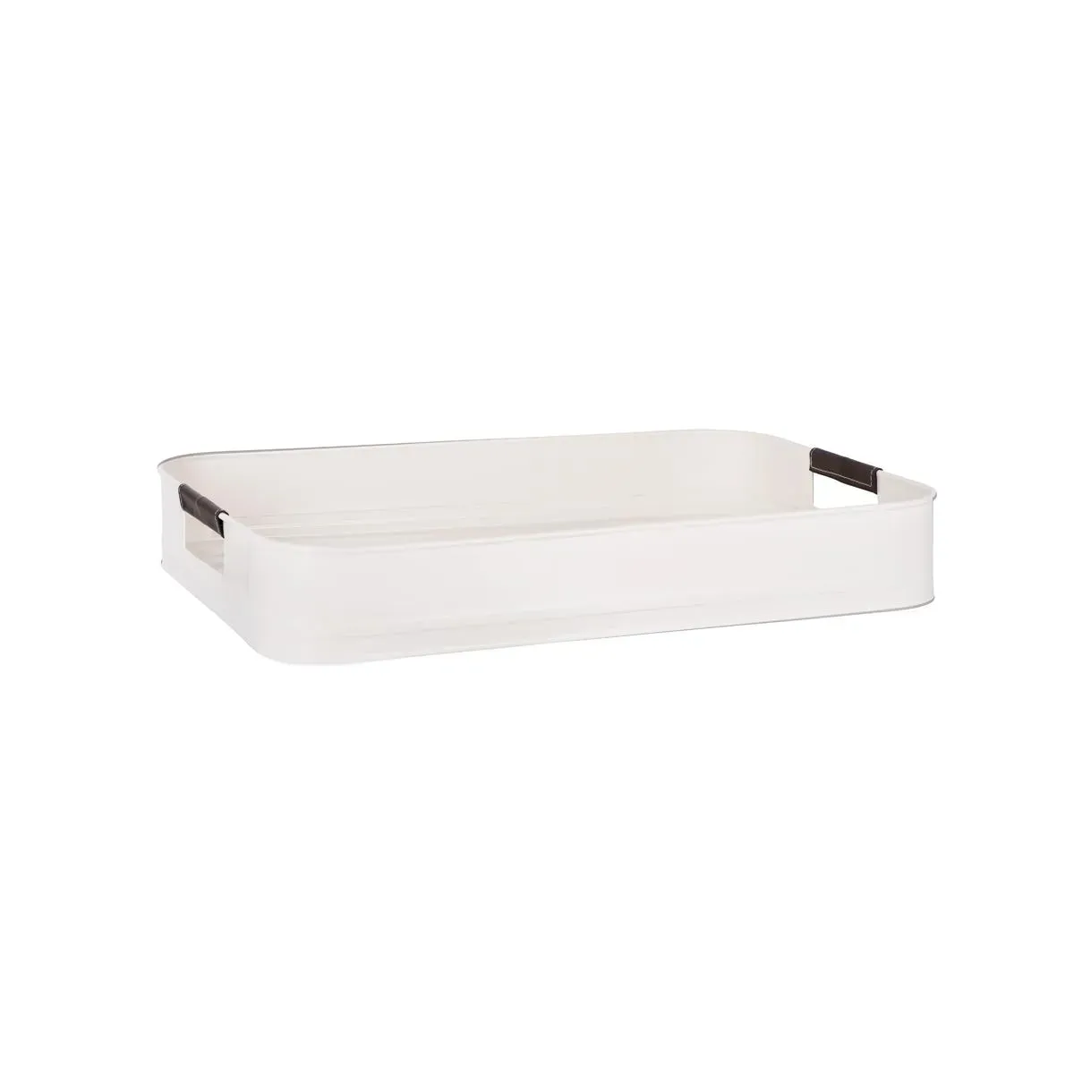 Coney Isl-Galvanised Creme P/C Rect Tray Lthr Hdl 485x335x75
