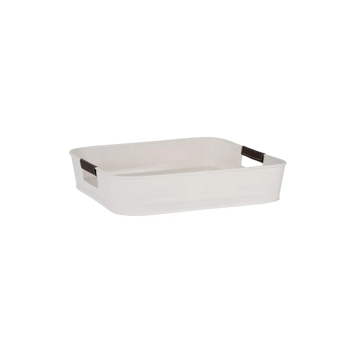 Coney Isl-Galvanised Creme P/C Square Tray Lthr Hdl 365x75mm