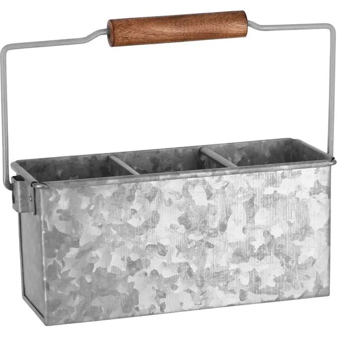 Coney Island 3-Compartment Caddy with Handle Galvanised 250x90x115mm