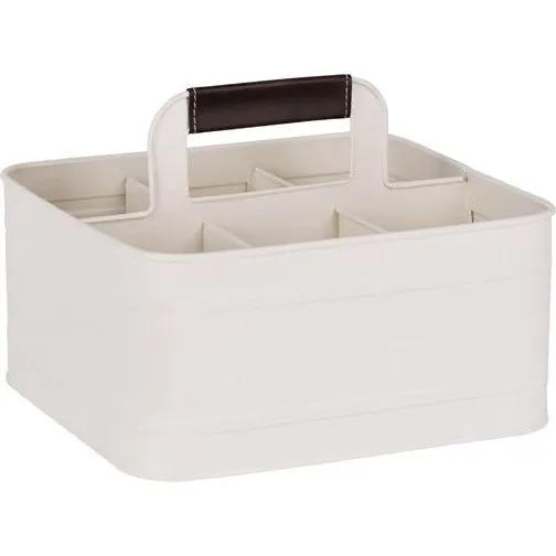 Coney Island Creme Rectangular Caddy with Leather Handle 260x240x130mm