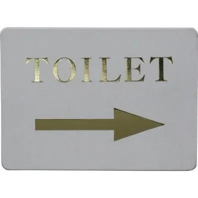 Chef Inox Wall Sign: "toilet/Right Arrow" Gold On Whi