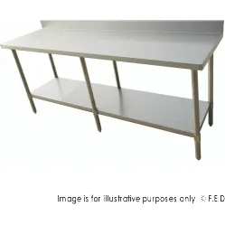 2400-6-WBB Economic 304 Grade Stainless Steel Table with splashback 2400x600x900 - 6 legs