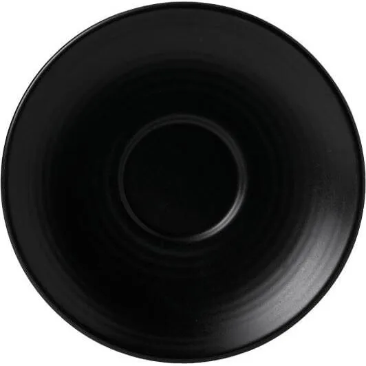 Top-down close-up of the Dudson Saucer-162mm, a matte black ceramic saucer with a wide sloping rim and central recess.
