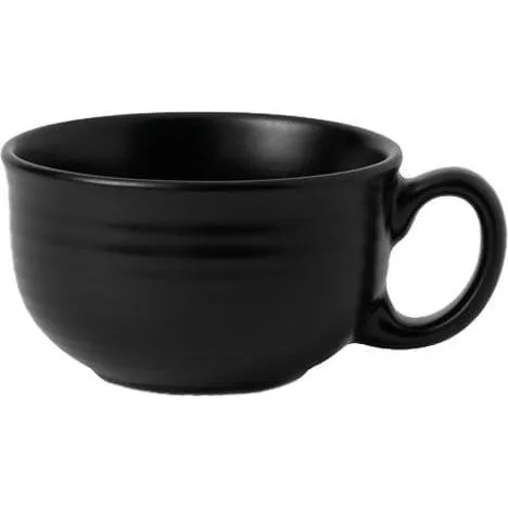 Close-up side view of the Dudson Teacup-230ml, featuring a glossy black bowl-shaped body and a sturdy circular handle.