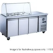 FED-X Three Door Salad Prep Fridge with Curve Glass Top - XTHP3100SALGC