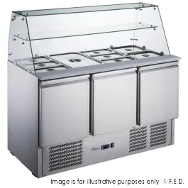 FED-X Three Door Salad Prep Fridge with Glass Top - XS903GC