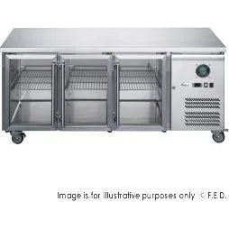 FED-X Three Glass Door Bench Fridge Stainless Steel - XUB7C18G3V