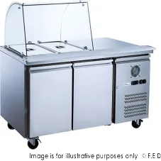 FED-X Two Door Salad Prep Fridge with Curve Glass Top - XTHP2100SALGC