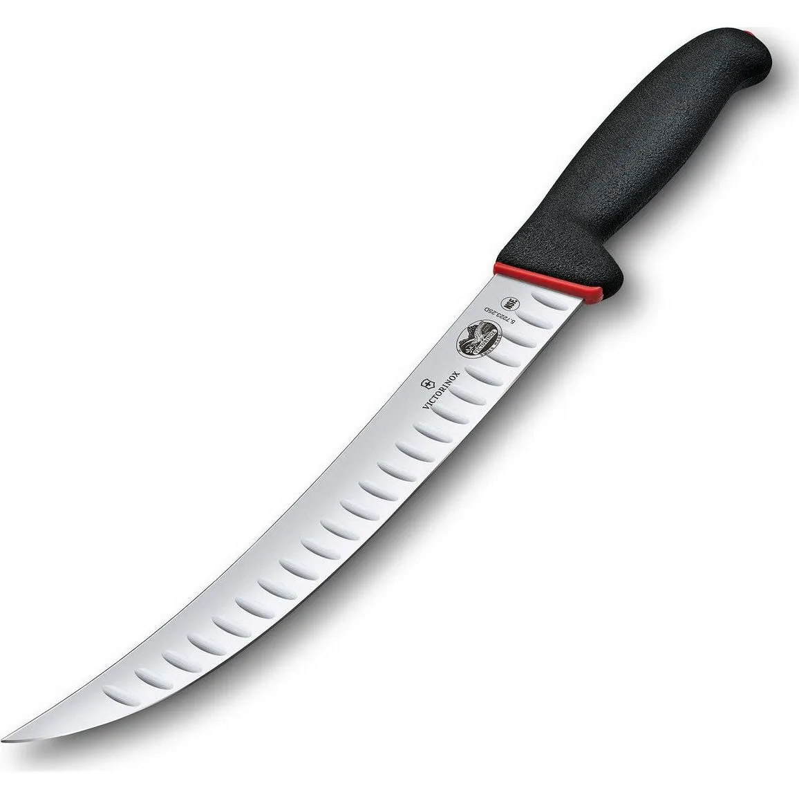 Fibrox Slaughter Knife, 25cm, Curved Narrow Blade, Fluted, Dual Grip