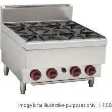 GASMAX Benchtop LPG 4 Burner Cooktop w/ Splashback - JUS-TR-4BLPG