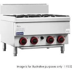 Gasmax Benchtop Natural Gas 4 Burner Cooktop w/ Splashback - JUS-TR-4B
