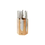 Hexagonal Magnetic Acacia Wood Knife Block Set 7pc