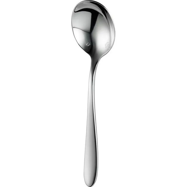 Close-up of the Sant' Andrea Mascagni Soup Spoon-18/10, showing the deep bowl and slender handle of the polished 18/10 stainless steel.