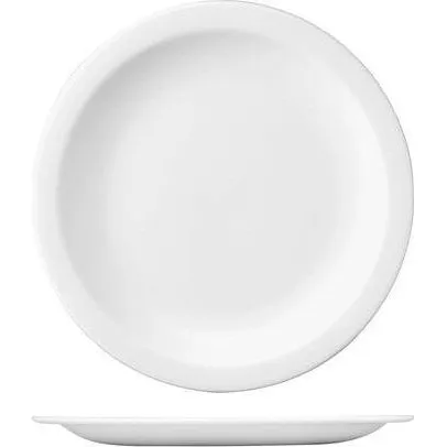 Churchill Round Narrow Rim Plate 280mm, top-down and side profile views of the white ceramic plate with a glossy finish