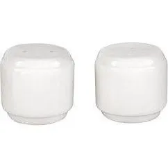 Trenton Pepper Shaker-Barrel pair in white ceramic, side-by-side view showing glossy finish and domed lids with dispensing holes