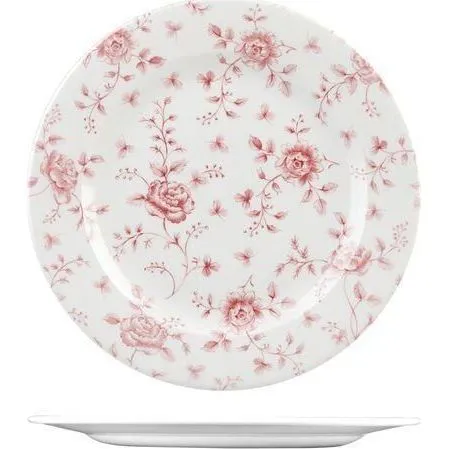 Rose Chintz Cranberry Round Plate - Wide Rim