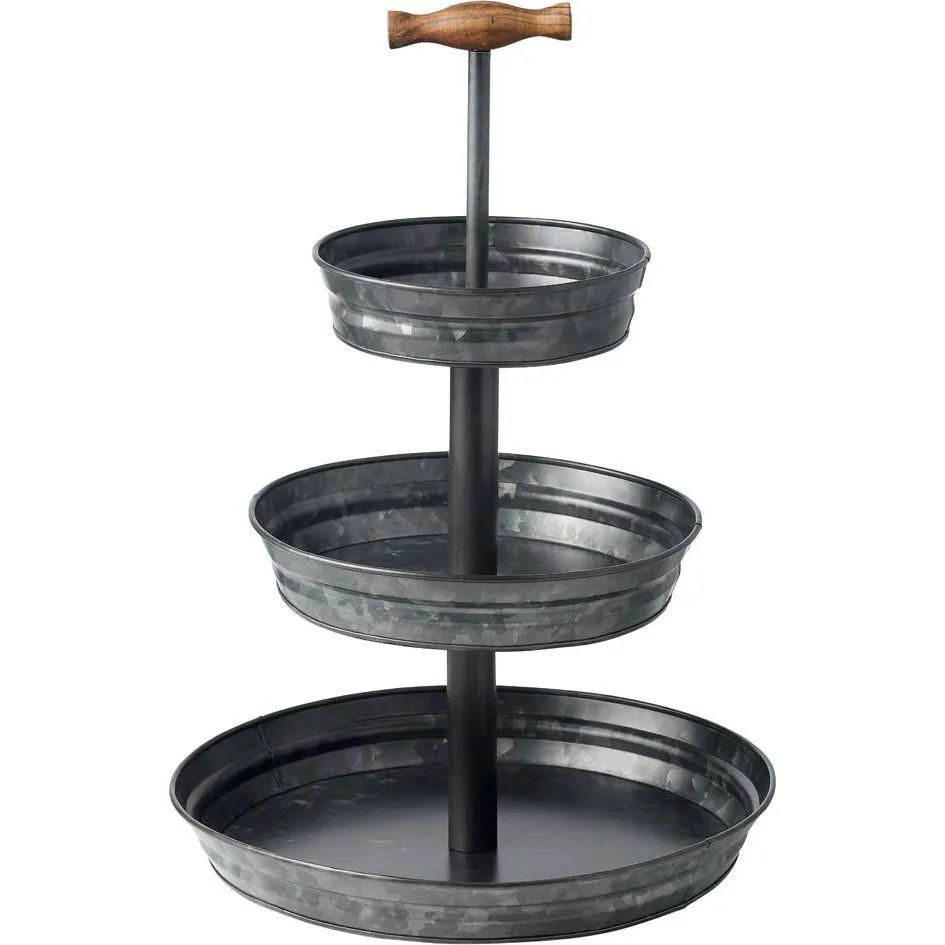 Stand 3-Tier With Wood Handle Galvanised Black — 19/26/35x500mm