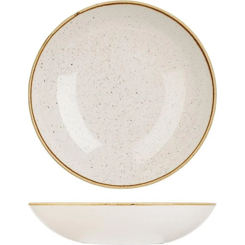 Churchill Round Coupe Bowl 310mm 2400ml, two-view shot showing top-down speckled interior and side profile with gold rim