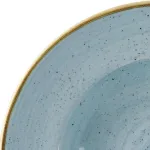 Close-up of the Churchill Wide Rim Bowl 240mm showing the pale blue speckled glaze and gold-toned rim.
