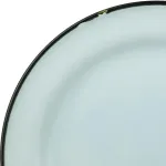 Luzerne Round Plate 210mm close-up of the upper-left rim, showing the pale blue-green glaze and a small chip on the dark black border.