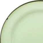 Luzerne Round Plate 170mm close-up of the curved rim, showing the pale translucent sage-green finish and a small dark chip on the edge.