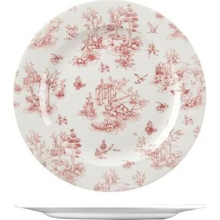 Toile Cranberry Round Plate - Wide Rim