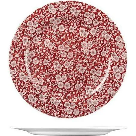 Victorian Calico Cranberry Round Plate - Wide Rim