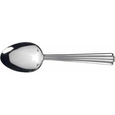 Viotti Dessert Spoon-18/10 close-up side view showing the deep oval bowl and wire handle in polished stainless steel