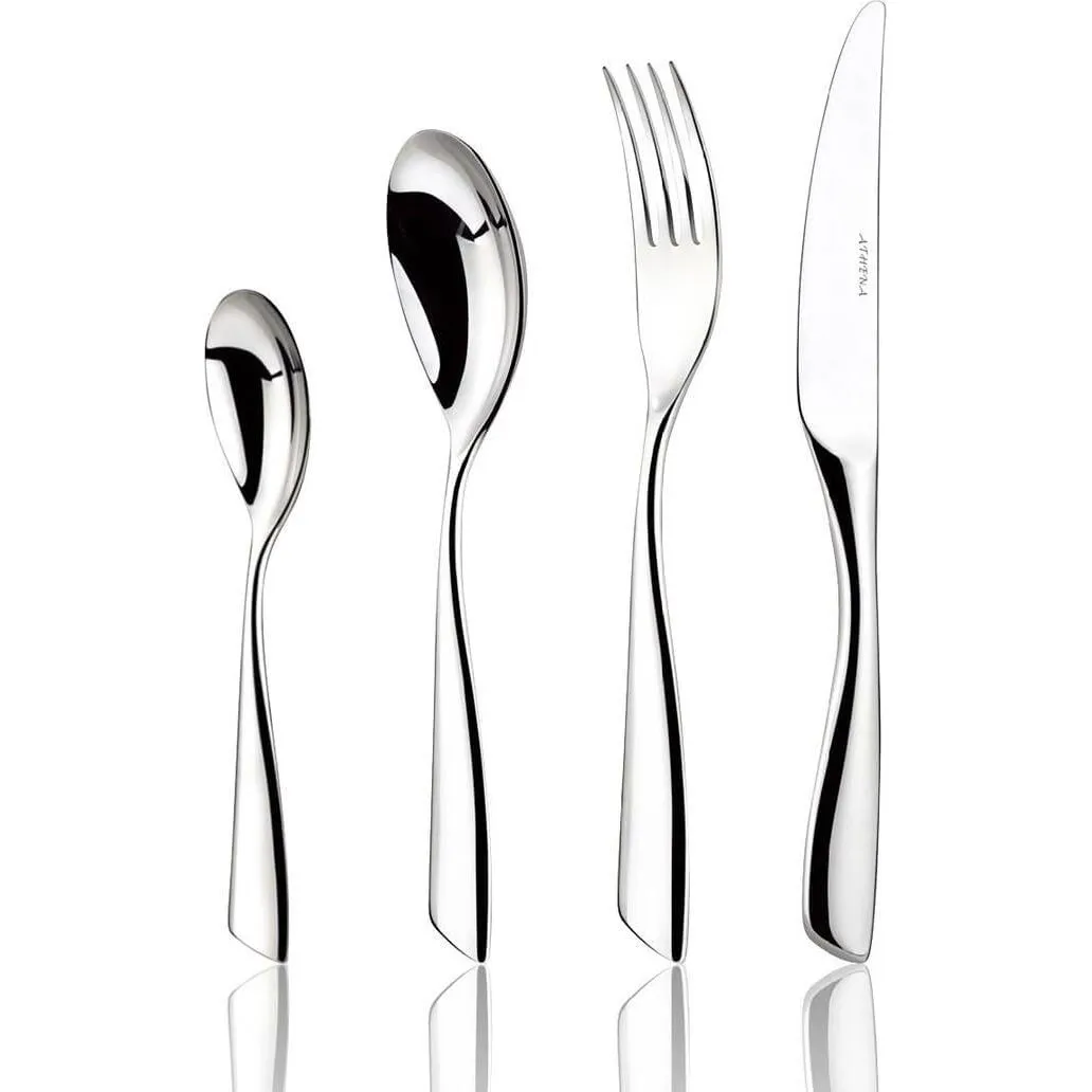 Athena Zena dessert knife set with wavy stainless steel handles, showing engraved brand on blade